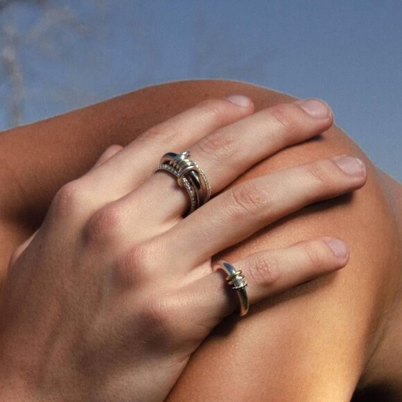 Elegant 18k Gold Plated Mixed Metals Stackable Rings Set with Cubic Zirconia for - Picture 3 of 6